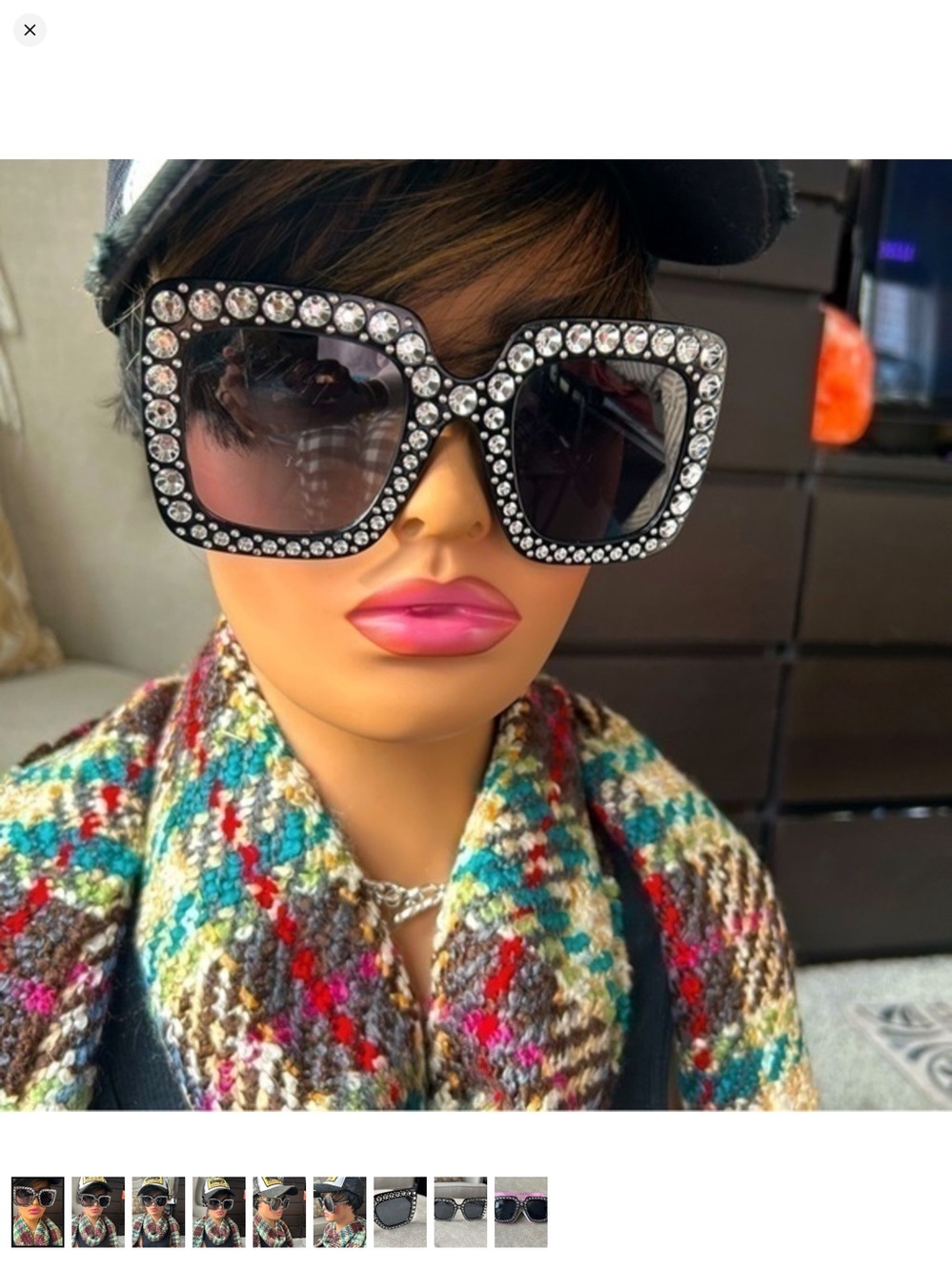 ✨NEW Embellished Oversized Square Sunglasses - Black Crystal rhinestones Accents